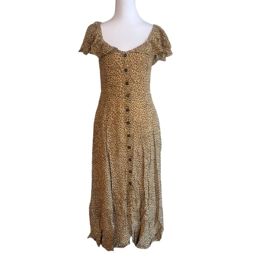 Anthropologie Bolano Dress 4 Cheetah Fit/Flare Button-down Boho-Chic Cottagecore